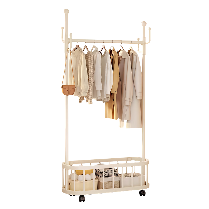 Yaoying Mobile Floor Clothes Rack Balcony Drying Rack Clothing Storage Rack YJ34 White 80cm