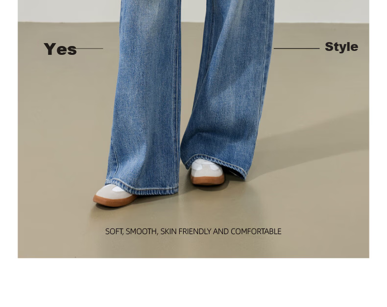ESE-Y Slimming Wide-Leg Pants for Women 26 Spring New Lightning Wash Vintage Twill Denim Straight-Leg Pants Blue 29 2
