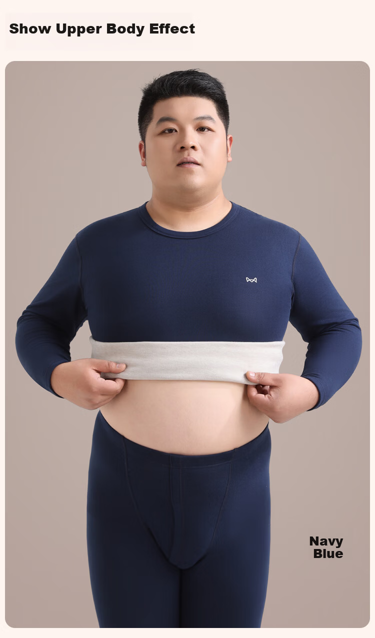 MiiOW [Cashmere Silk] Men's Thermal Underwear Plus Size Fleece Lined Thickened Warm Set 5