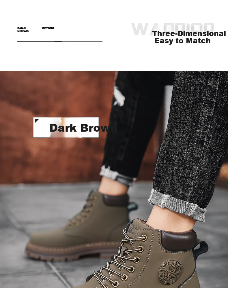 Warrior Official Men's Martin Boots 2026 Spring Summer High-top Fleece-lined Warm Boots Men Camel (Fleece-lined) Size 42 17