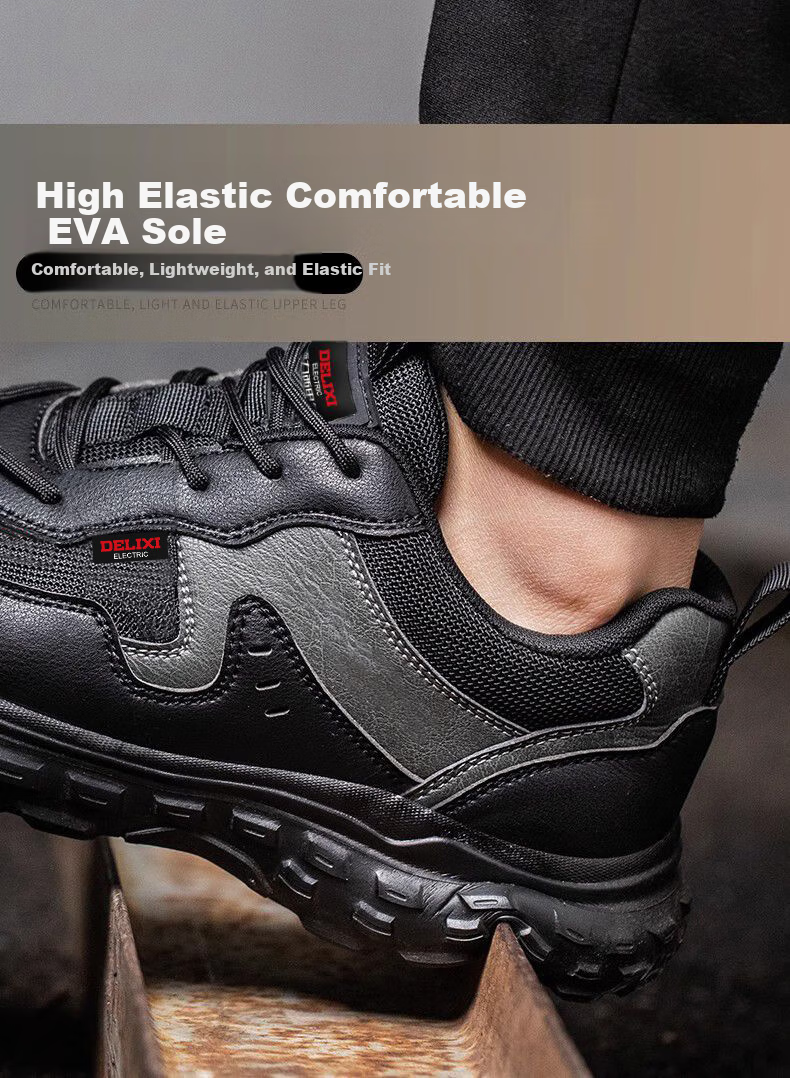 DELIXI ELECTRIC Men's Safety Shoes Superfiber Leather Plastic Toe Cap Anti-Smash Puncture Resistant Lightweight Comfortable Breathable Slip-Resistant Durable Work Protective Safety Shoes 8