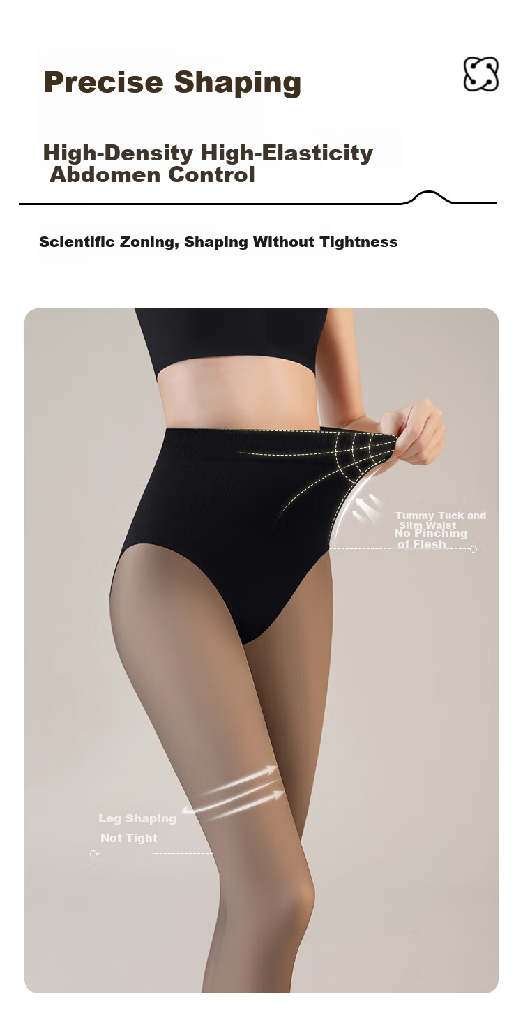 GRACEWELL Black Sheer Leg Magic Slimming High-Waist Shaping Tights for Women, Seamless Nude Pantyhose, Sexy Fleece-Lined Warm Leggings 3