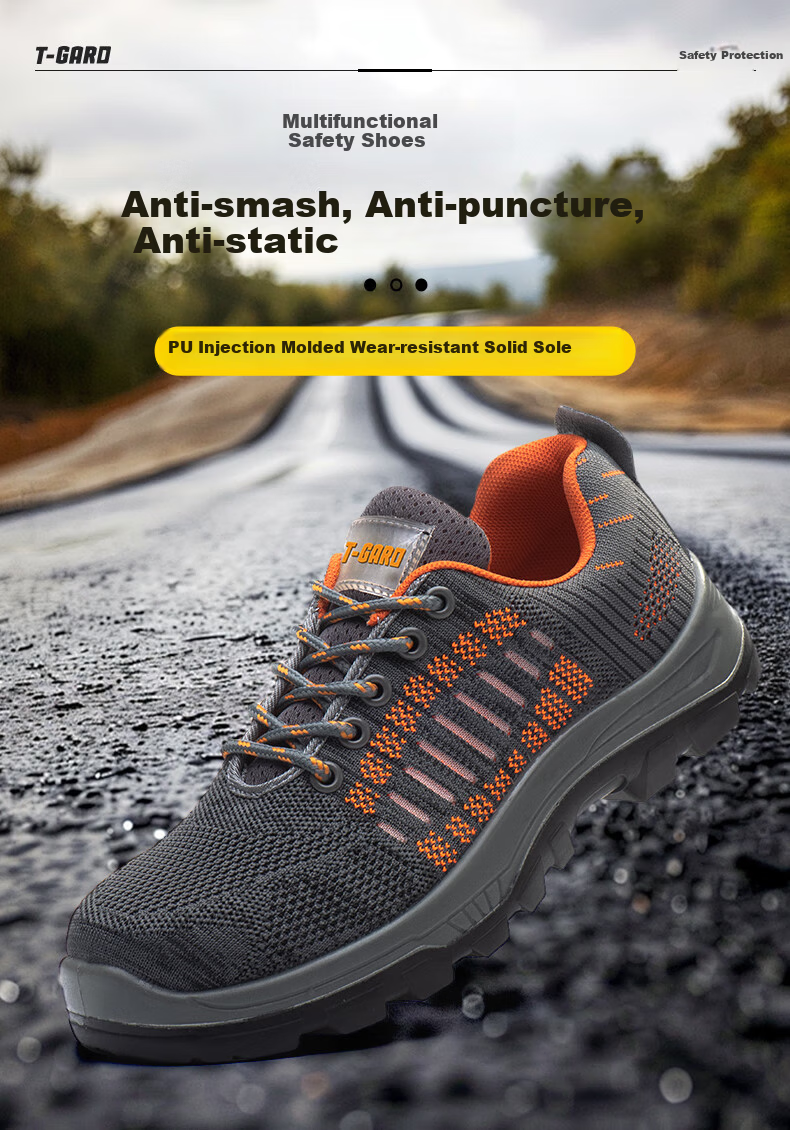 SHENGLI Work Safety Shoes Anti-Smash Anti-Puncture Anti-Static Breathable Odor-Resistant Flyknit Steel Toe Safety Shoes F336 Size 45 1