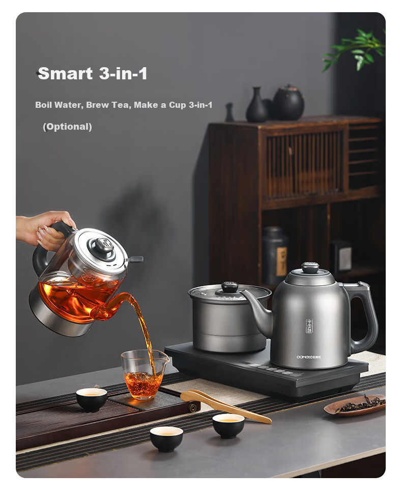OUMETE Fully Automatic Water Supply Electric Kettle Embedded Tea Table Kettle Handle Water Supply Tea Brewing and Boiling Integrated Machine 316L Insulated Steaming Tea Brewing Kettle OMT-JS1930 3