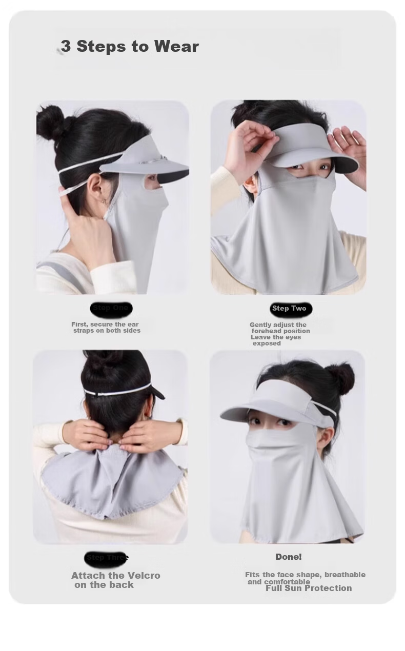 XUEXIMAN Women's Summer Sunscreen Face Mask UV Protection Ice Silk Full Face Neck Guard Breathable Cycling Hat and Mask Set 13