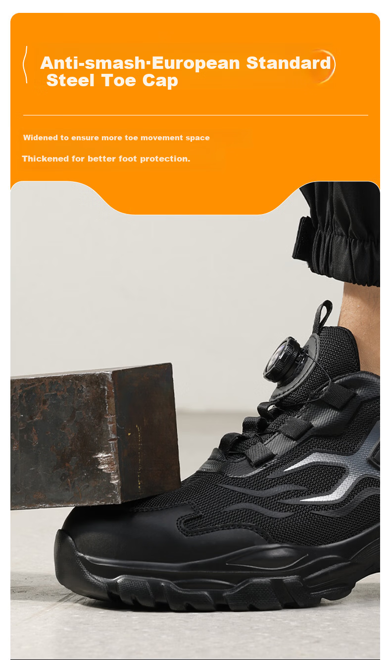 Jingtu Safety Shoes for Men, Summer Breathable Steel Toe Anti-Puncture Ultra-Light Work Boots F115BK Size 44 7