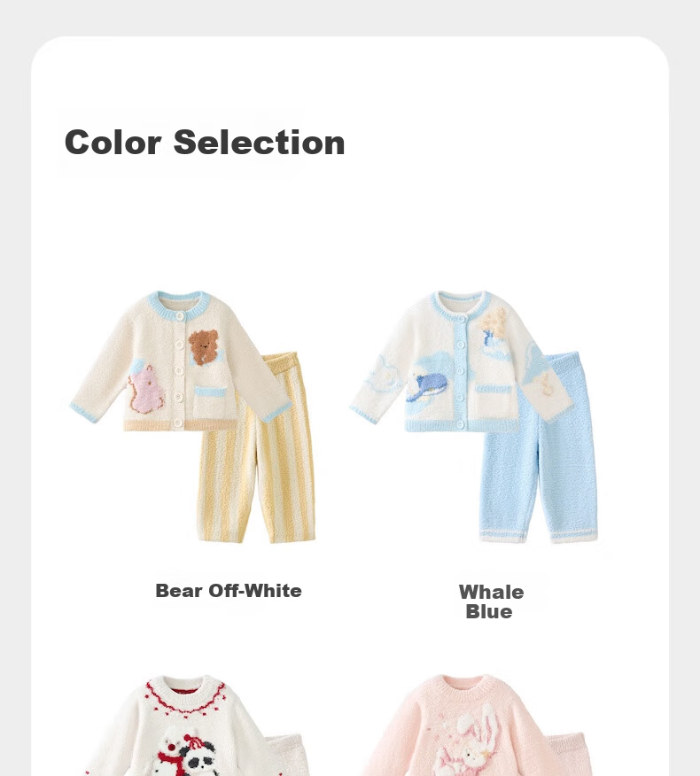 Babycare Children's Warm Homewear Parent-Child Autumn Winter Half Velvet Homewear Set Panda Off-White 100 Kids' Version 16