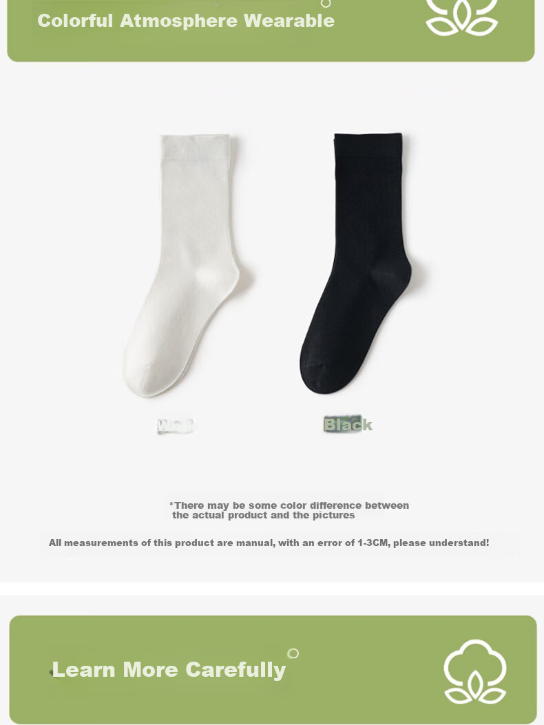 Cotton Full Women's Socks 100% Pure Cotton Antibacterial Deodorant Crew Socks Mid-Calf Spring Autumn Black White Long Tube Socks 5 Pairs 10