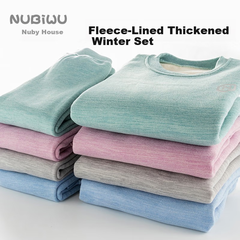 Nubiwear Kids Thermal Underwear Set Boys Winter Fleece Thickened Clothes Girls Autumn Base Layer Top and Bottom