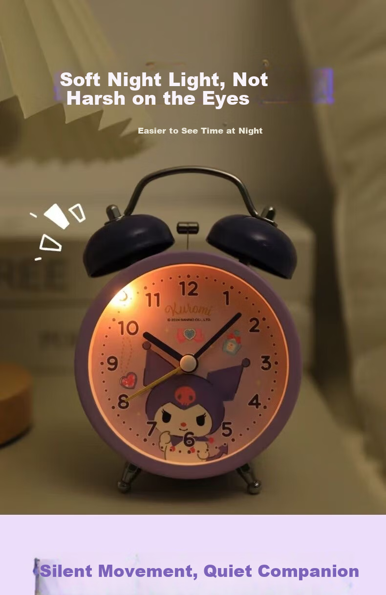 KUROMI Sanrio KUROMI Children's Metal Alarm Clock Student Wake-Up Toy Birthday Gift for Boys and Girls 7