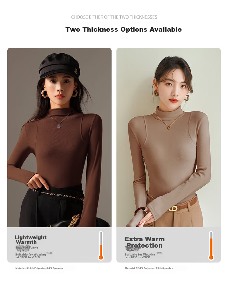 YUZHAOLIN Women's Slim Fit Half Turtleneck Fleece Lined Ribbed Base Layer Top White Autumn Winter 3