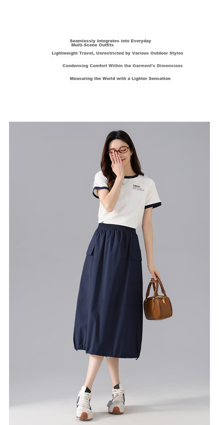 Demana Antibacterial Anti-Mite Summer Ice Algae Mud Outdoor Workwear Style Elastic Waist Drawstring Slimming High-End Women's Skirt 3