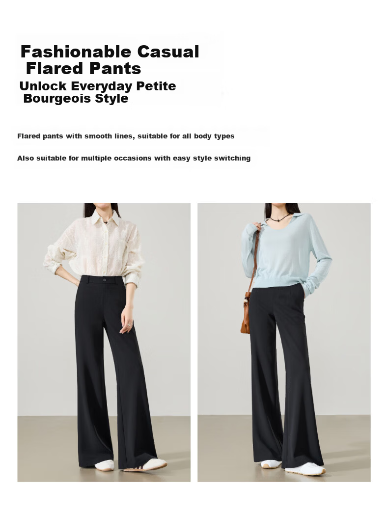 ESE-Y Women's Long Leg Flared Pants 2026 Spring New High Waist Stretch Suit Commuter Slim Tapered Pants Black 28 9