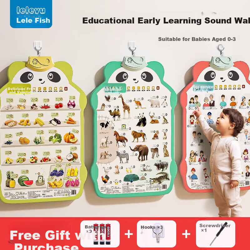 Leleyu Panda Sound Hanging Chart Early Learning Machine Children's Toy Baby Literacy Wall Sticker Birthday Gift for Boys and Girls