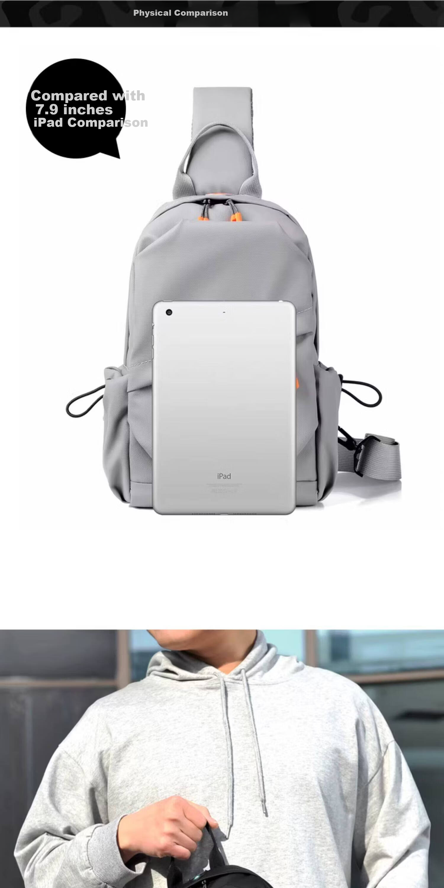 Warrior Men's Crossbody Bag 26L Large Capacity New Shoulder Bag Multifunctional Water-Resistant Small Backpack for Commuting and Outdoor Use 12
