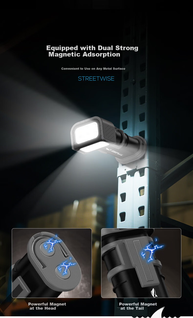 SmileShark GZ-5128 Magnetic LED Flashlight Work Light Automotive Repair High Brightness Rechargeable Long Battery Life Emergency Lamp 8