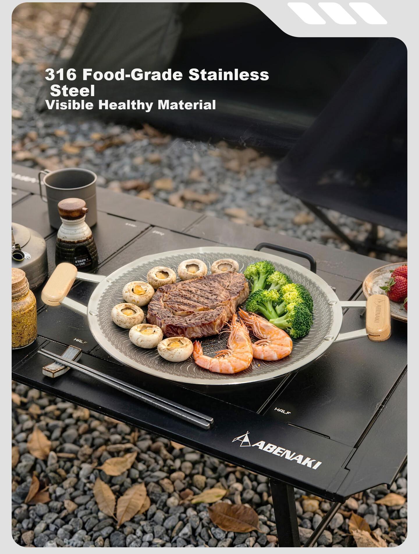 ABENAKI Non-Stick BBQ Grill Pan for Home, Outdoor Fire Pit, Tea Cooking, Compatible with Gas and Induction Stoves 3