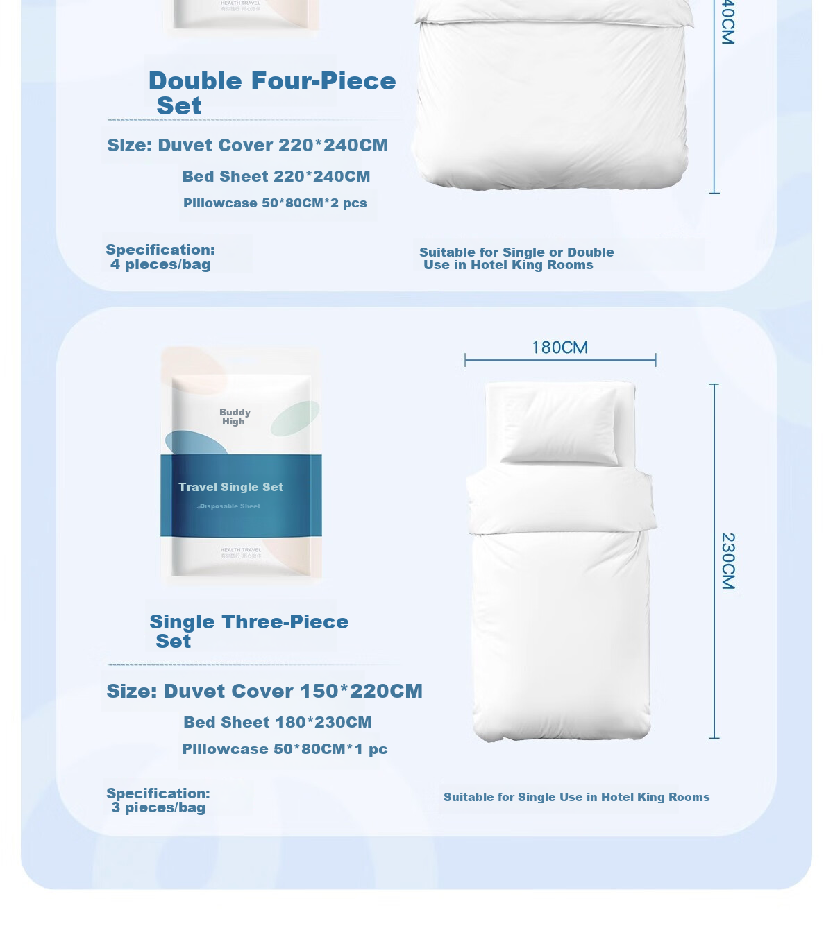 BADIGAO Train Sleeper Disposable Bedding Set 3-Piece Thickened Sleeping Bag for Hard and Soft Sleeper Single Travel Bed Sheet Quilt Cover Pillowcase 15
