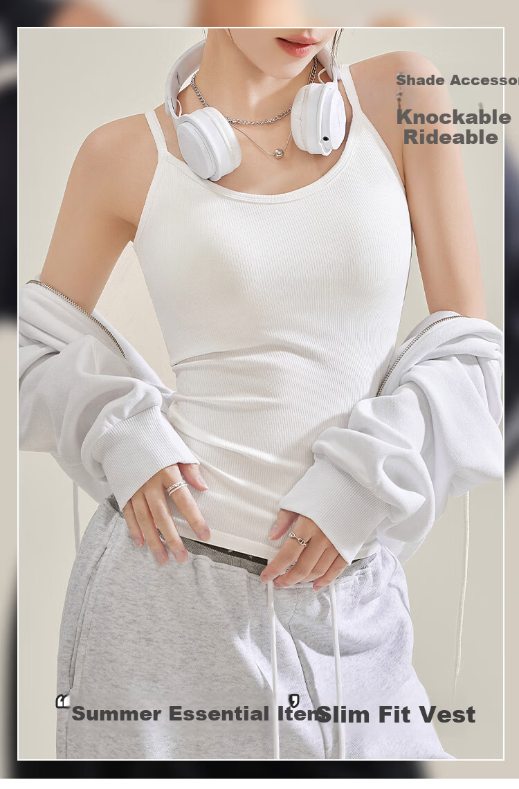 GUJIN 2-Pack Round Neck Camisole Tank Tops for Women Spring Summer Stretch Slim Fit Suit Innerwear Hy 1