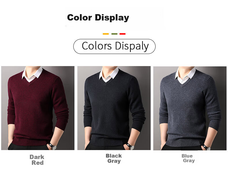 ROMON 100% Pure Wool Men's V-Neck Heart-Shaped Collar Autumn Winter Solid Color Business Casual Warm Base Knit Sweater 4