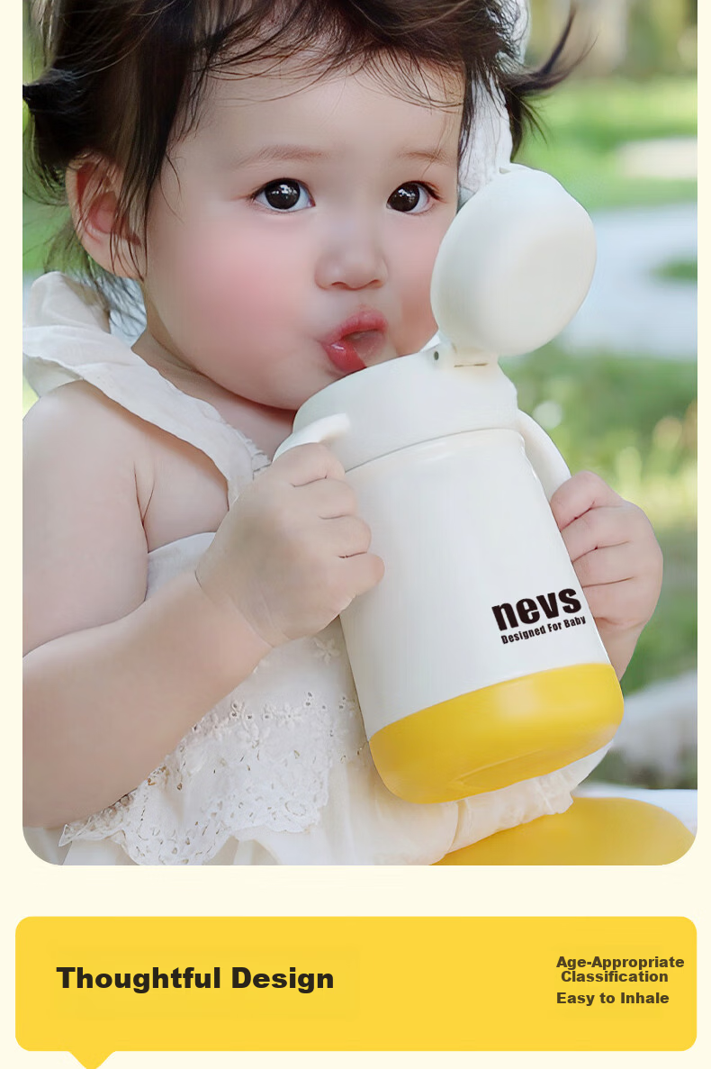 NEVS Easy-Sip Insulated Children's Water Bottle with Flip Lid, Straw, and Thermal Milk Bottle for Babies 6+ Months, 300ml 9