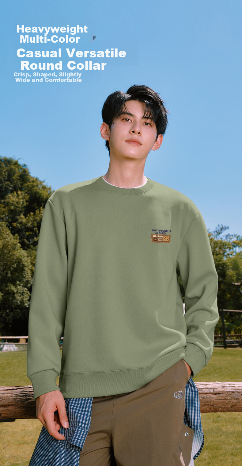 Baleno Men's Sweatshirt Spring Autumn New American Style Heavyweight Casual Loose Fit Long Sleeve Crewneck Jacket 2