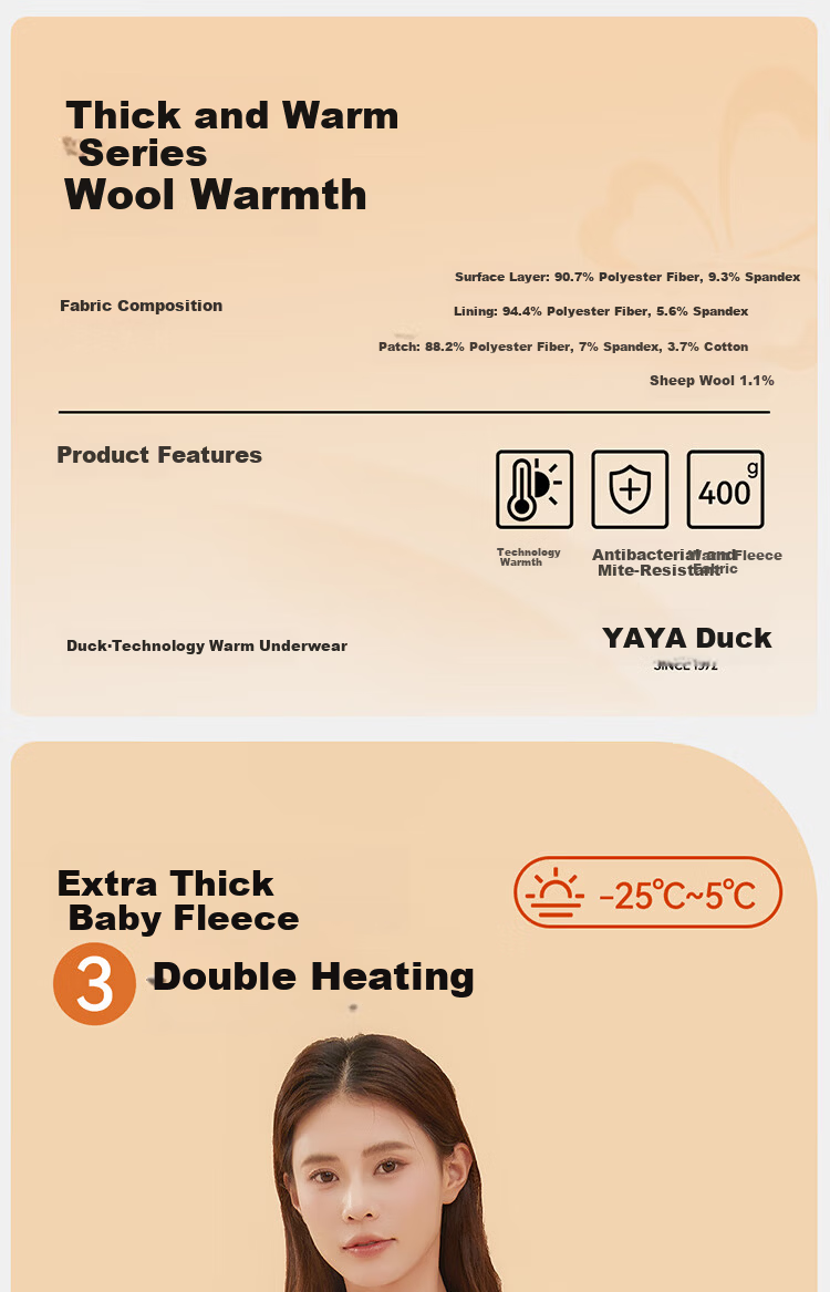 YAYA Ultra Thick 400g Cashmere Thermal Underwear Set for Women Autumn Winter Fleece Lined Antibacterial Top and Bottom 10A 1