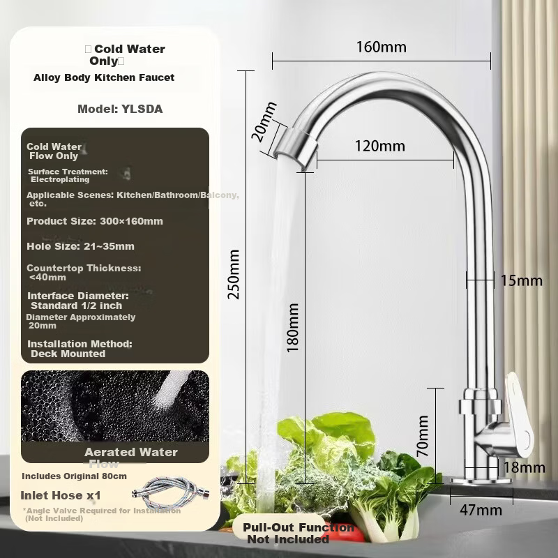 MJONI Kitchen Faucet Stainless Steel Single Cold Bubble Water Tap for Sink YLSDA