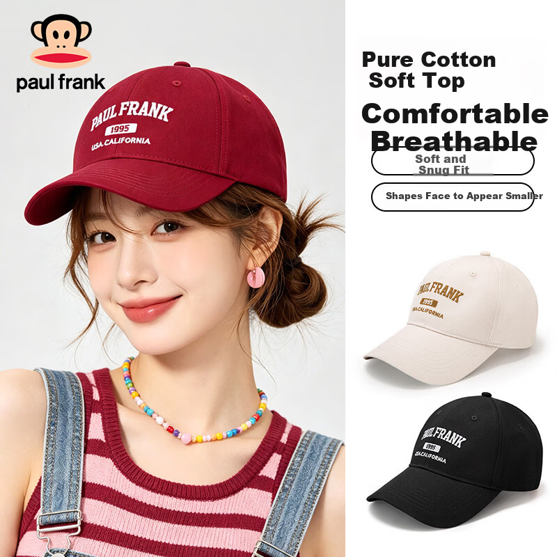 Paul Frank Women's Baseball Cap Sun Hat Summer Sun Protection Letter Embroidered Cotton Visor Trendy Versatile Sunshade Hat