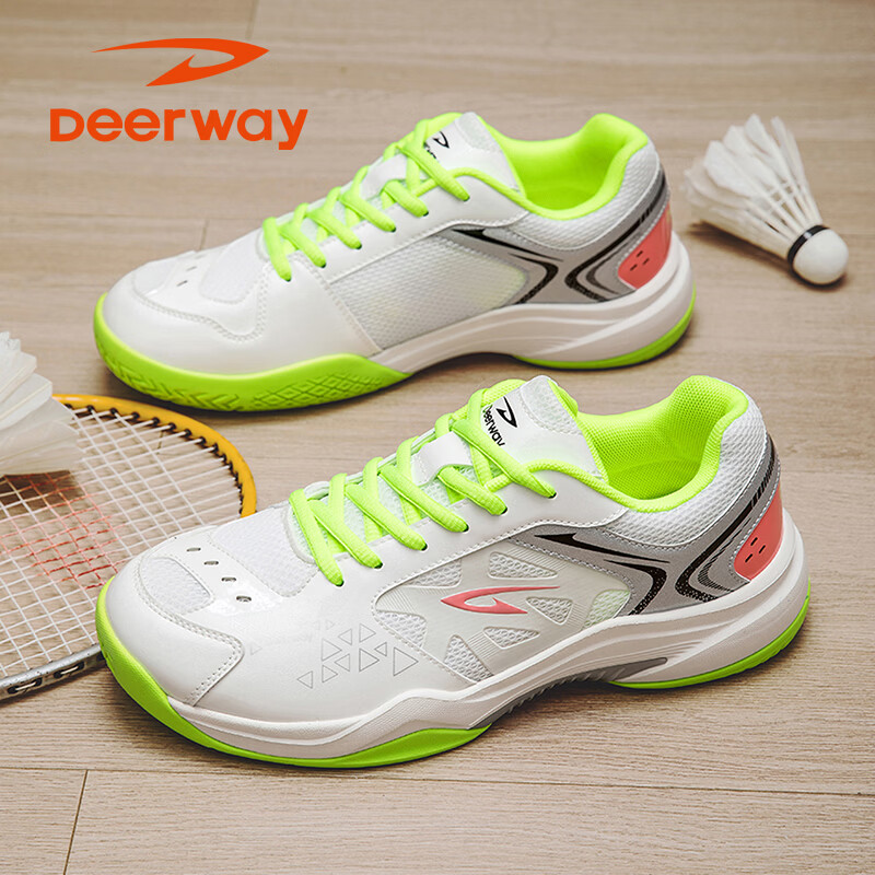 DEERWAY Unisex Badminton Shoes Casual Training Lightweight Soft Sole Breathable White Green Size 35