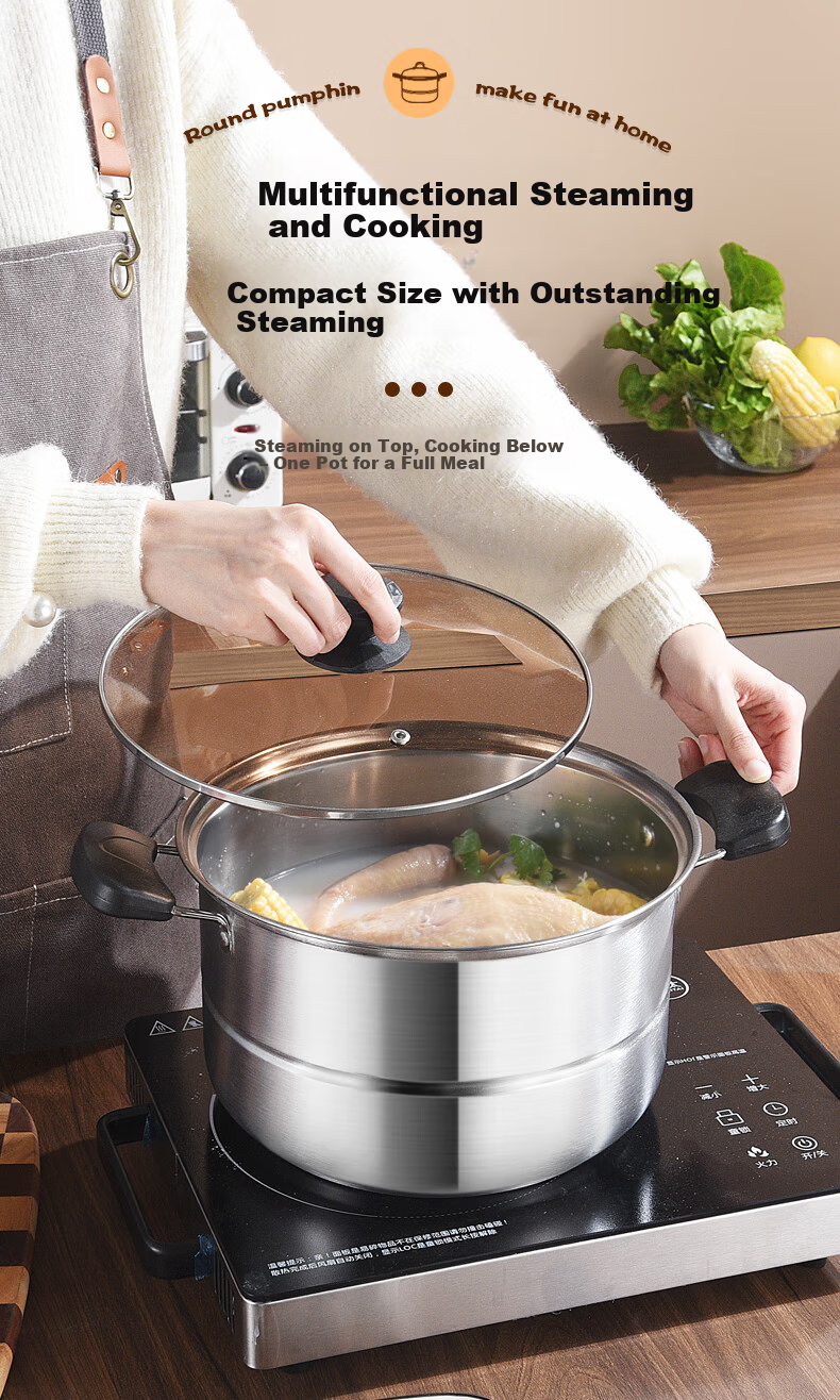 BSITN Stainless Steel Steamer Pot 26cm Single Layer Steamer for Steaming Buns and Cooking Soup Compatible with Gas Stove and Induction Cooker 2410 1