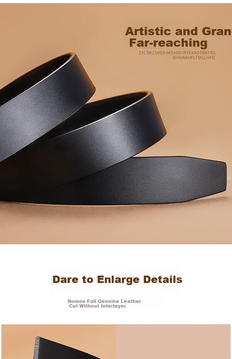 Romon Men's Genuine Leather Belt Strap Automatic Buckle Business Waistband New Style Without Buckle Head 16