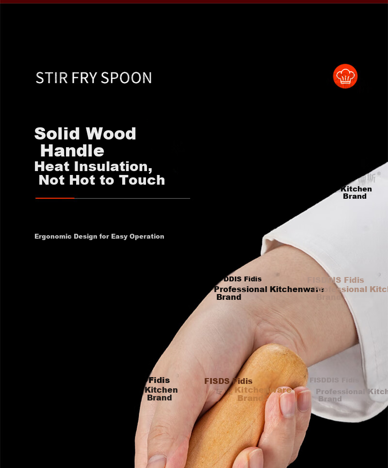 FISDDIS Extra Thick Stainless Steel Stir Fry Ladle 6 Liang Wooden Handle Commercial Cooking Spoon Long Handle Chef Ladle Water Scoop 3