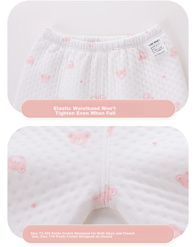 Labi Baby Children's Home Wear Set, Autumn And Winter Boys And Girls Thermal Underwear Set, Shoulder Opening Pink, Size 100 20