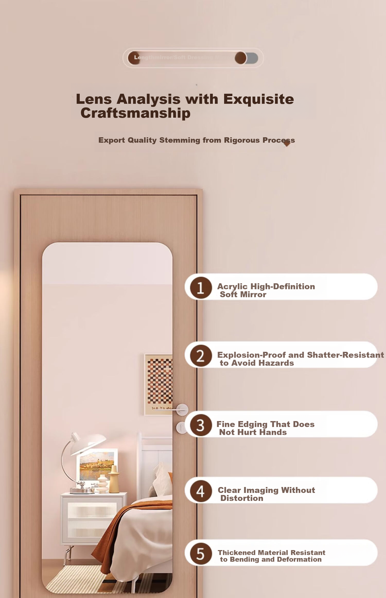 Xiangzhubian Soft Mirror Wall-Mounted Self-Adhesive Acrylic Full-Length Mirror No Drilling Bathroom Dressing Mirror Home Makeup Mirror 40*120cm 7