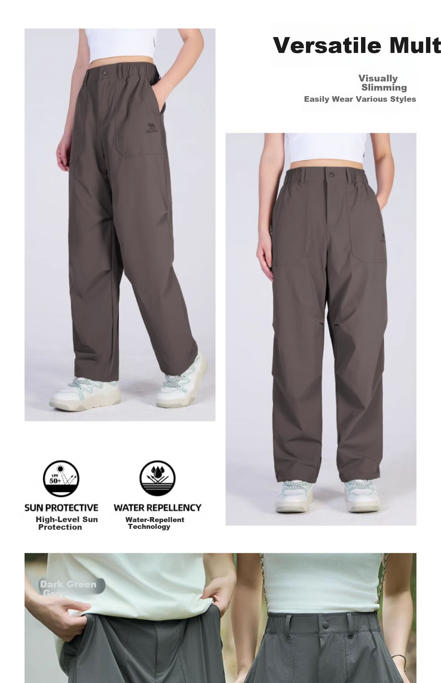 CAMEL [Dilraba Dilmurat Edition] Women's Outdoor Cargo Wide-Leg High-Waist Elastic Drawstring Jogger Pants 36