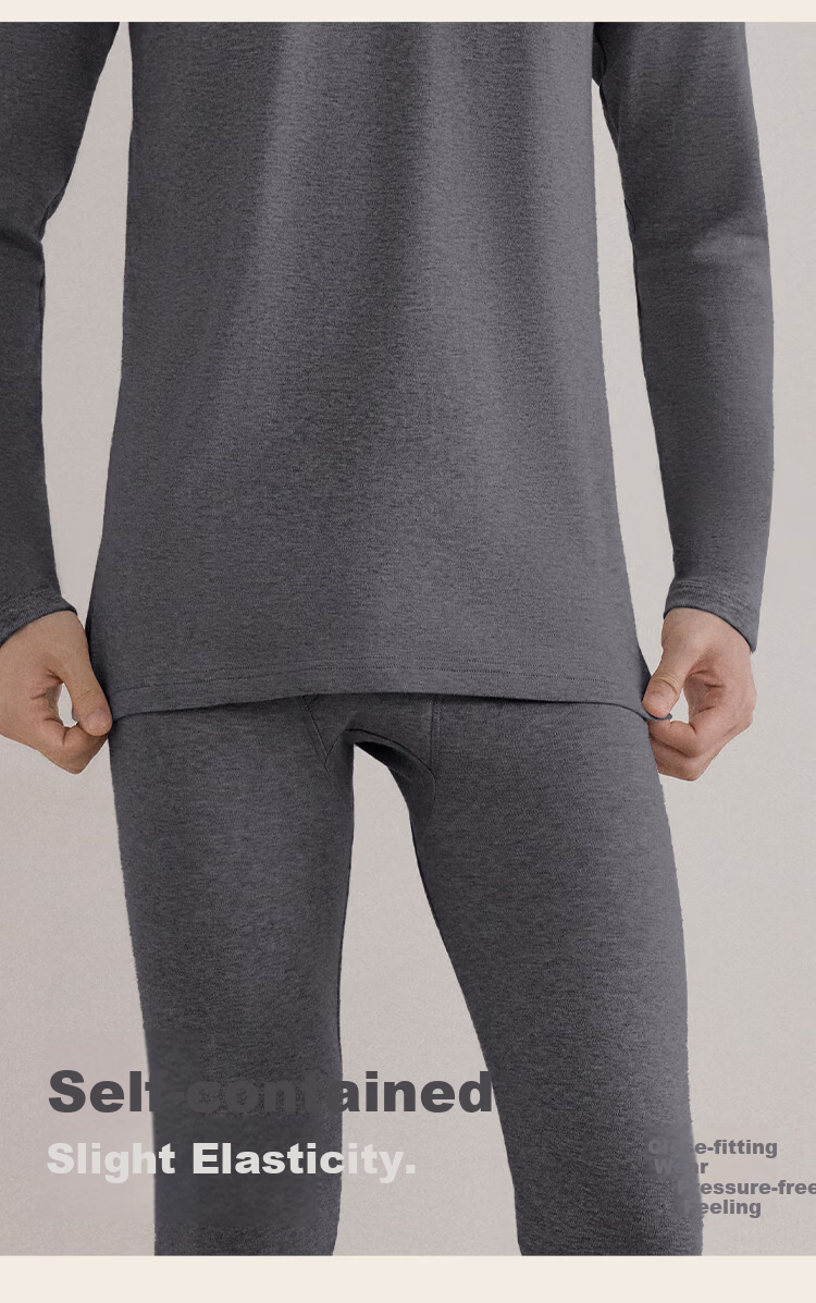 HLA【Mountain Not High】Men's Autumn Thermal Underwear Set Round Neck Class A 210g Pure Cotton Antibacterial Mite-Resistant Thin Warm Innerwear 13