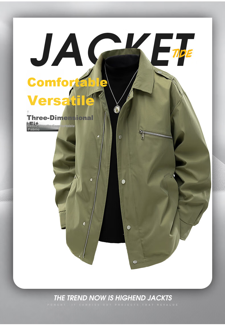 Number One Youth Men's Jacket Spring Autumn New American Style Plus Size Workwear Long Sleeve Shirt Coat Black 3XL 1