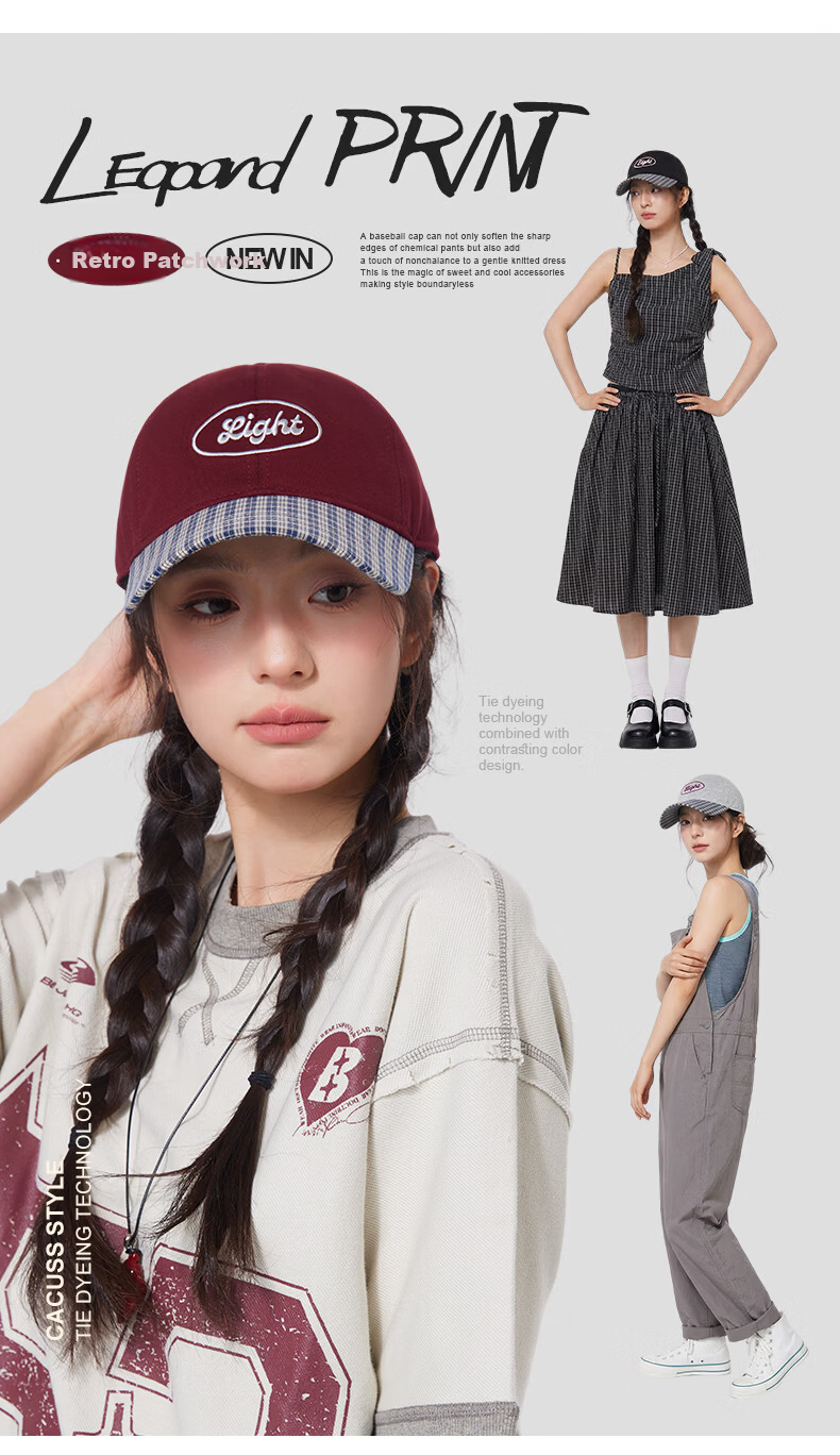 CACUSS Women's Spring Summer Baseball Cap Simple College Style Couple Patchwork Soft Top Comfortable Hat Ink Gray 4