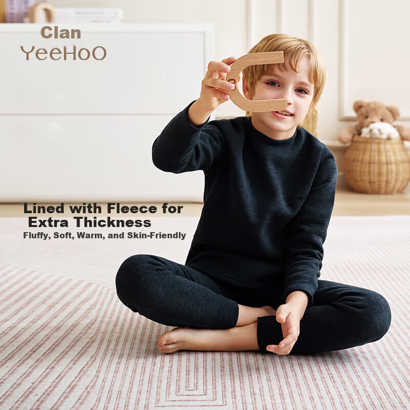 YEEHOO Kids Fleece-Lined Thermal Underwear Thickened School Uniform Base Layer Pajamas for Boys and Girls, Youth
