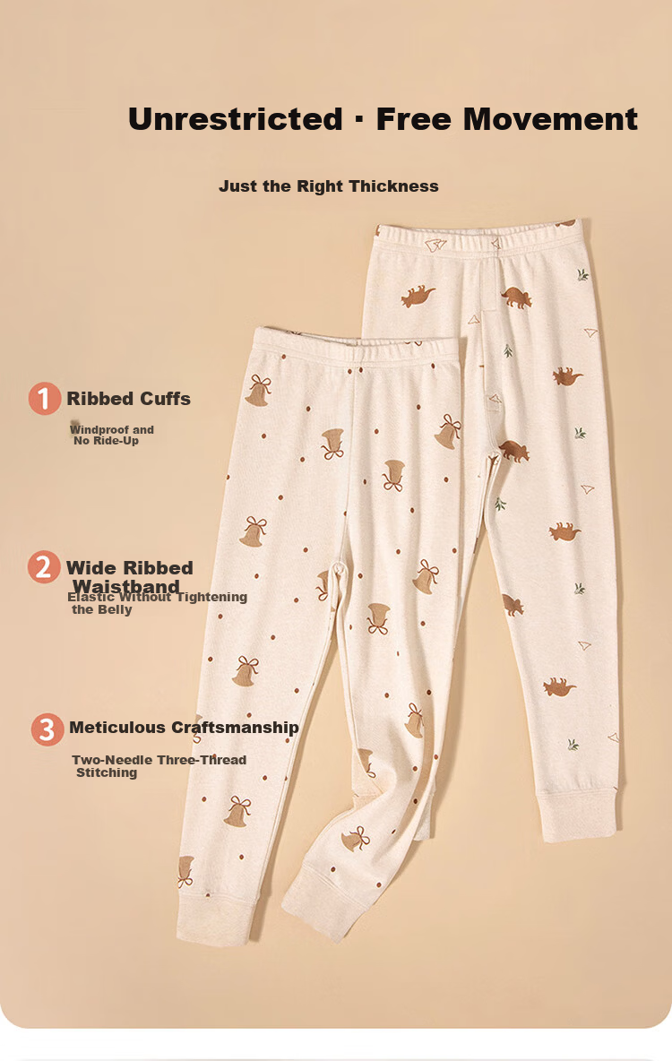 Dingguagua Dingguagua Children's Cotton Thermal Pants 2-Pack Pure Cotton Girls' Warm Sleepwear for Older Kids 160 3