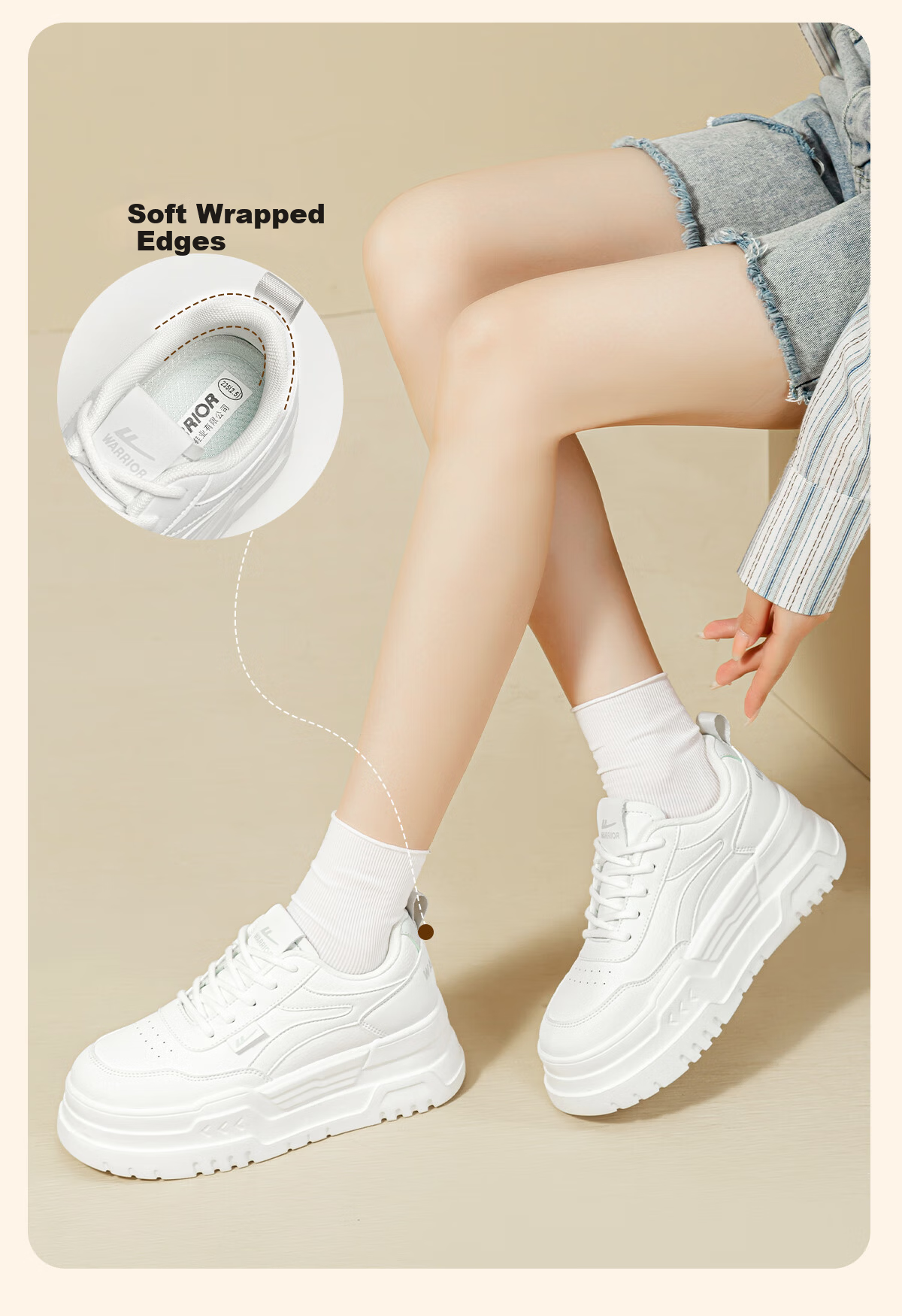 Warrior Women's White Lightweight Comfortable Soft Sole Sneakers Casual Student Sport Platform Shoes Size 35 10