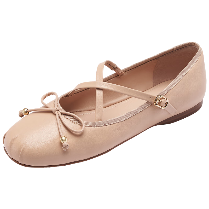 Le Saunda Cloud Ballet Flats, 2025 New Mary Jane Sheepskin Flat Shoes for Women 09901, Peach Pink BEK, Size 35