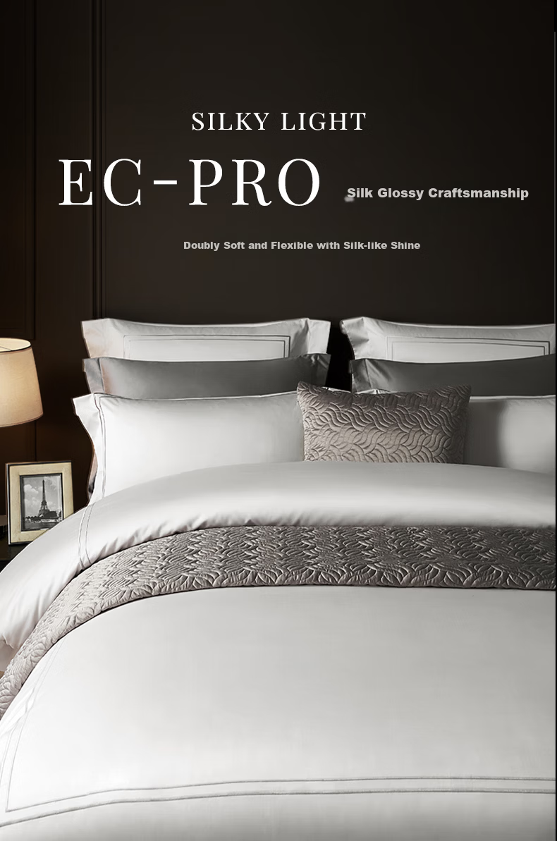 Kang'erxin Egyptian Cotton 4-Piece Set Pure Cotton Luxury Bedding 100-Thread Count Fitted Sheet Style Sky White 1.5m Bed 17