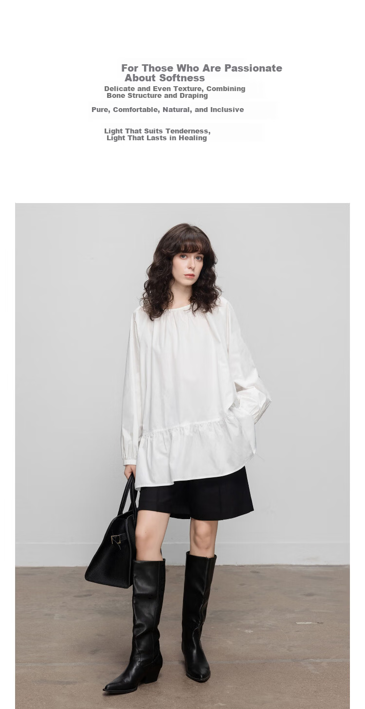 Demana [Pure Cotton Poplin] Spring Elegant Round Neck Mid-Length Doll Shirt Loose Small Size Blouse for Women 6