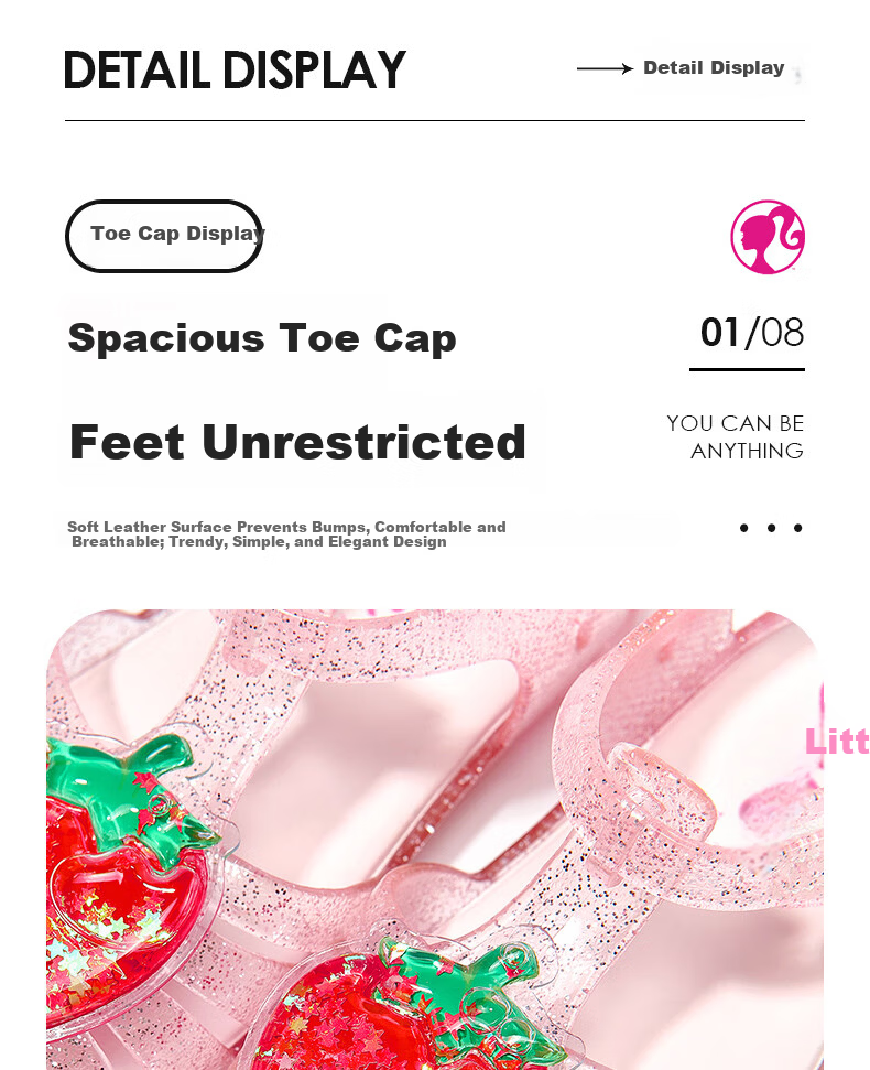 Barbie Kids Girls Summer Closed-Toe Jelly Sandals Outdoor Non-Slip Velcro DA7232 Pink Size 25 5