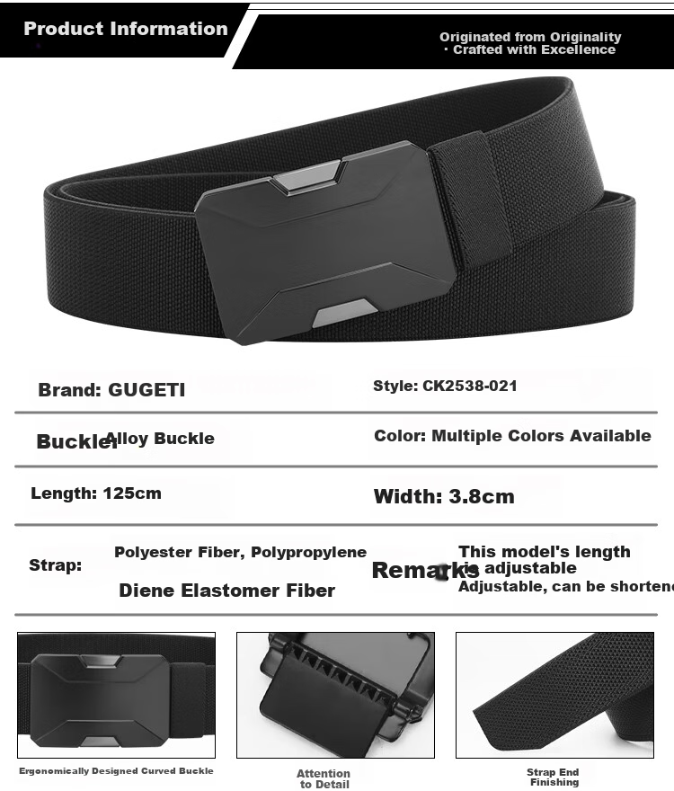 Gugeti Men's Leather Belt Casual Pants Elastic Waistband Outdoor Military Training Woven Stretch Tactical Belt Quick-Release Buckle Birthday Gift 5