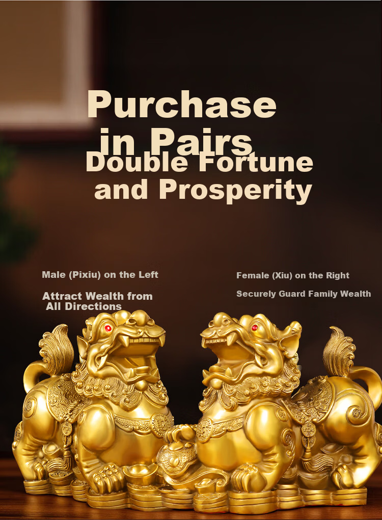 Bin Yue Brass Pixiu Figurines Male and Female Pair Large Treasure Bowl Set Home Living Room Entryway Housewarming Gift 7
