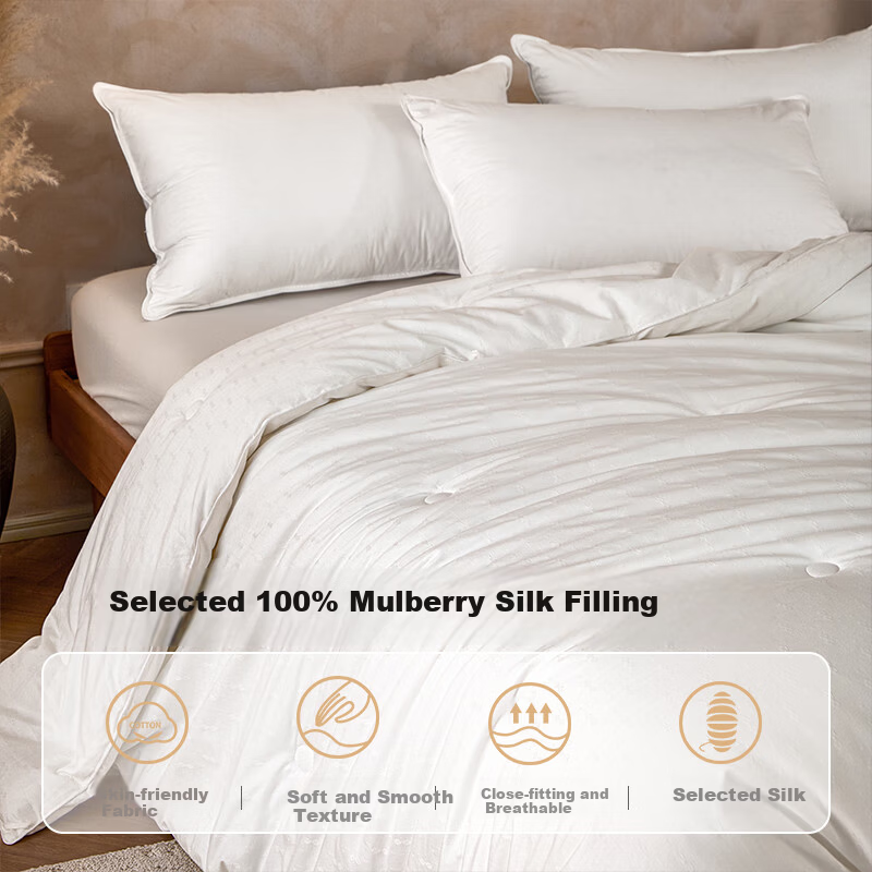 MUJI A-Class 100% Mulberry Silk Quilt Winter Cotton Jacquard Antibacterial Autumn Winter Quilt Approx. 5 Jin 200*230cm White
