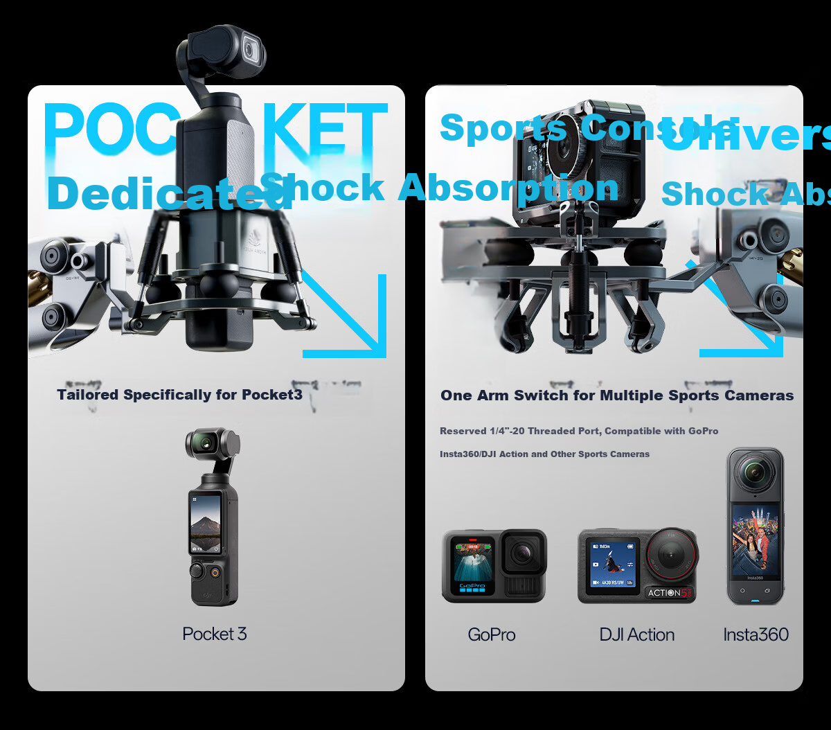 TILTA Iron Head Pocket 4/3 Mini Stabilizing Arm Shock Absorber System with Shock Head [Cycling + Vehicle Shooting] Master Kit - Desert Color 2
